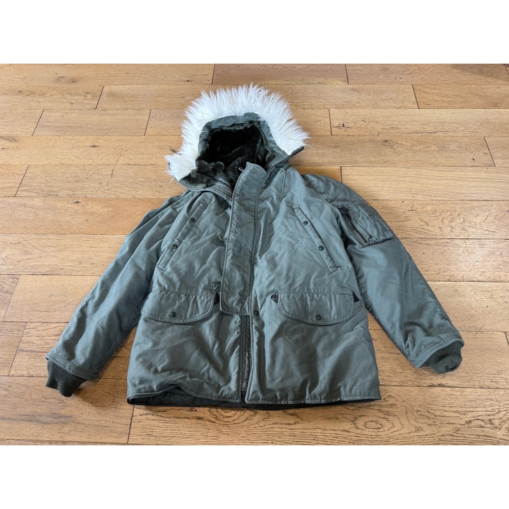 NOS USAF N-3B Parka Winter Coat Fur Hooded‎ Jacket Olive Green Military Style